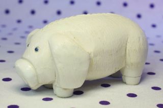 Vintage Artesania Rinconada White Pig Figurine Hog Sow Farm Animal Hand Carved