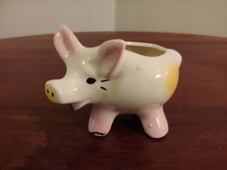 Vintage Art Pottery Ceramic Happy Pig Planter Small 3 - 1/2 " Tall