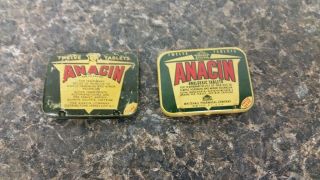 Qty Of 2 - - Vintage Anacin Analgesic Tablets Tins - - 1 Empty 1 With Contents