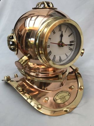 Diving Helmet Nautical Hampton Clock In Solid Polished Copper Brass Finish Mk - V