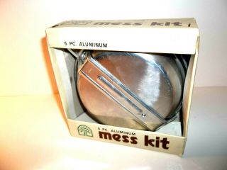 Vintage 5 Piece Aluminum Mess Kit Camping Hiking Cookware