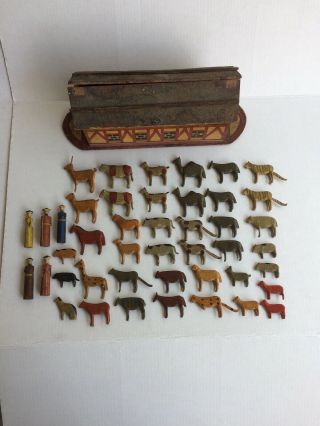 Antique Wooden Noah’s Ark With 39 Animals & 5 People