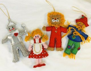 4 Vintage Wizard Of Oz Jeweled Felt Hand Made Christmas Ornaments
