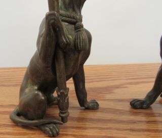 Pair antique Victorian? bronze dog candle holders candlesticks 7 