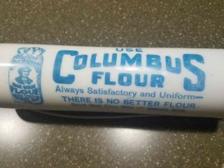 Antique Columbus Flour Glass Advertising Rolling Pin David Stott Detroit Mich.