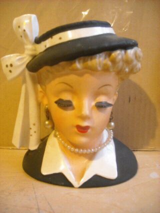 Vintage Napco Lady Head Vase C26330 1956 Faux Earrings Neckl