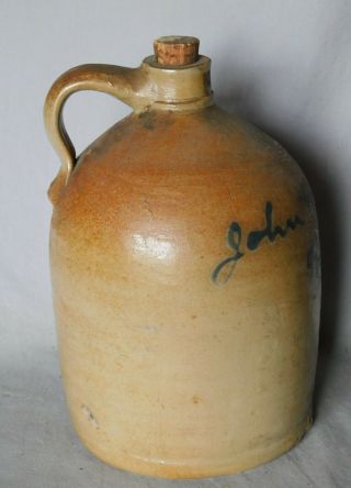 Rare stoneware jug cobalt decorated fisher John Rauber Lyons Rochester York 2