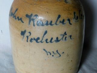 Rare stoneware jug cobalt decorated fisher John Rauber Lyons Rochester York 3