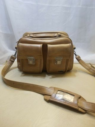 Vintage 1970s Large Marsand Tan Faux Leather Camera Bag Good Overall