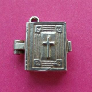 Vintage Nuvo Silver Charm Bible With Lords Pray Inside