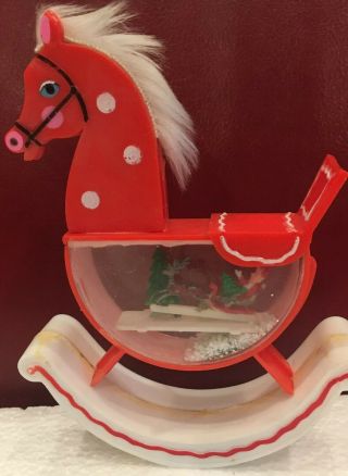Vintage Collectible Kurt Adler Christmas Rocking Horse Water/snow Globe Red/wh.
