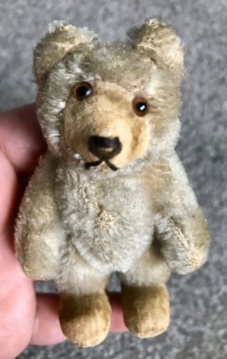 Vintage Miniature Steiff Mohair Teddy Baby Bear Beige Mohair 3.  5” Stands Too Nr