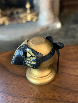 Vintage Miniature Dollhouse Artisan Carved Wood Masquerade Bird Mask Silk Bow