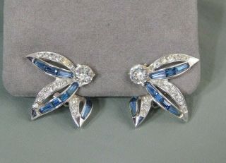 Vintage Marcel Boucher Phrygian Cap Signed Blue & Clear Rhinestone Earrings