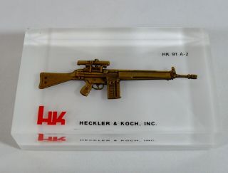 Vintage Heckler & Koch Hk 91 A - 2 Rifle Gun Miniature Model Lucite Paperweight