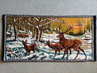 Vintage Wall Tapestry Deer Doe Buck Elk Stag 20 " X 40 " Made In Italy