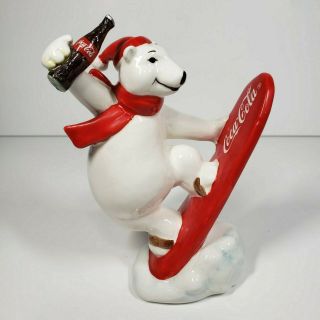 Coca Cola Always Snowboarding Ceramic Polar Bear Figurine 1995 Vintage Christmas
