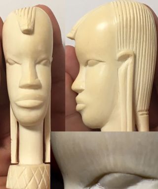 Vintage Hand Carved African Tribal Woman Female Head Statue Sculpture Figurine