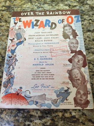Vintage 1939 Judy Garland Wizard Of Oz Over The Rainbow Sheet Music