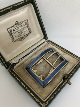 Antique Edwardian French Silver Gilt Guilloche Enamel Buckle Box Paris