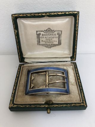 Antique Edwardian French Silver Gilt Guilloche Enamel Buckle Box Paris 2