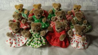 Vintage 1980s Steiff 3” Bears Sitting With Dresses X12