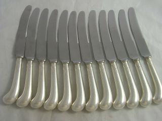 1969 Hallmarked Silver Elizabeth Ii Set 12 Dessert Cutlery Knives Pistol Grip