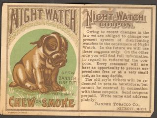 Banner Tobacco Co.  Night Watch Chew Or Smoke Dog Coupon/premium - Vintage
