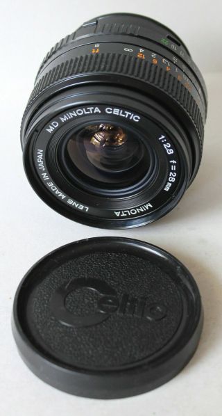 Vintage Minolta Celtic Md 28mm 2.  8 Wide Angle Lens W/caps