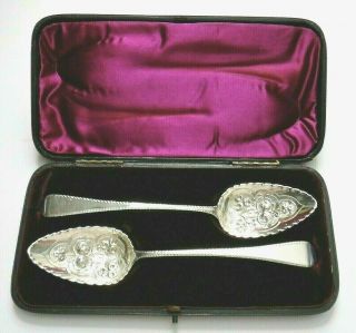 Sterling Silver Berry Spoons,  Box C1797 By Solomon Hougham,  George Lll London
