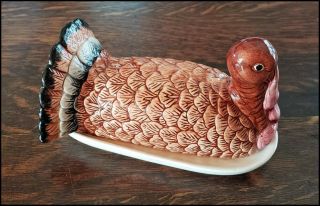 Vintage Harvest Time Thanksgiving Holiday Turkey Covered Butter Dish Ceramic