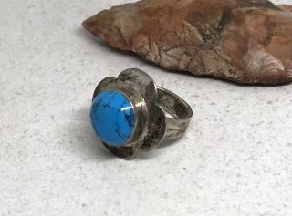 Vintage Taxco Mexico Tv - 114 Sterling Silver Turquoise Stone Dome Ring (sz 6)