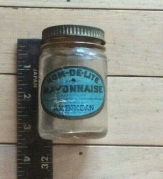Vintage Hom - De - Lite Mayonnaise 3 1/4 Oz.  Jar W/ Lid Prepared By American Stores