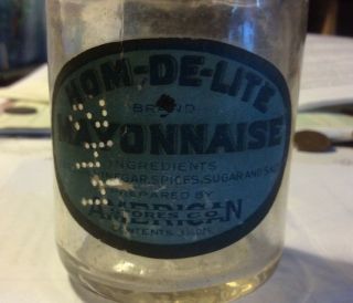 Vintage HOM - DE - LITE MAYONNAISE 3 1/4 oz.  Jar w/ lid PREPARED BY AMERICAN STORES 2