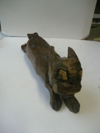 Vintage Artisan Primitive Folk Art Carved Wood Running Bulldog