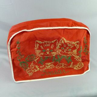Vintage Embroidered Toaster Cover Red Cotton With Kittens Cat Design Mcm