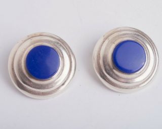 Vintage Taxco Mexico Sterling Silver 925 Earrings Blue Lapis (?) Stones Modernist