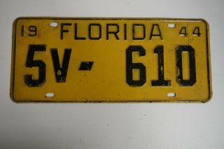 Vintage 1944 Florida License Plate 5v - 610 A7