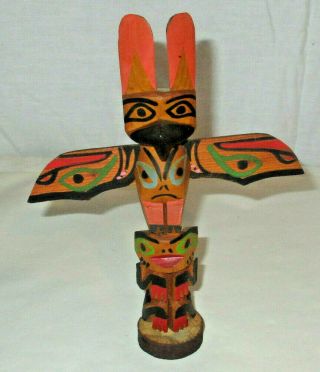 Vintage Native American Indian Carved Wood Thunderbird Totem Pole 8 Inch