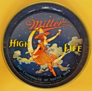 Vtg Miller High Life Beer Girl On Moon Advertising Tray Back Bar Tavern Sign