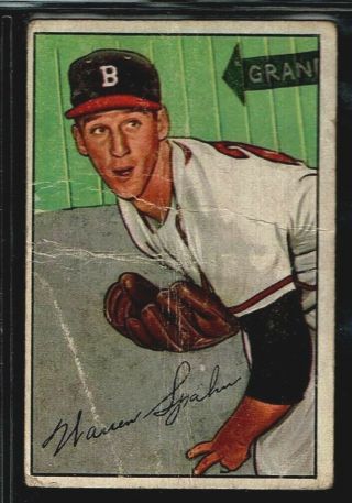 1952 Bowman Baseball Milwaukee Braves Warren Spahn Card Hof 156 Vintage Filler