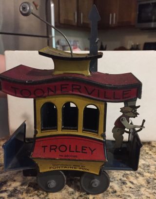 Antique 1922 Toonerville Trolley Tin Windup Toy Nifty Germany 7.  5 "