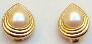 Givenchy Vintage Earrings Haute Couture Pearls Cabochons Ribbed Gold Tear Drops