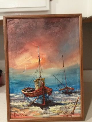 Stunning Vintage Mid Century Style Oil Painting Framed,  Signed,  Nautical