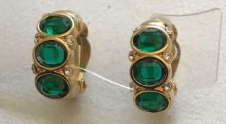 Swarovski Vintage Earrings Emerald Green & Ice Rhinestone Hoops