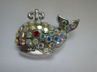 Vintage Signed Butler & Wilson Aurora Borealis Crystal Glass Whale Brooch Pin