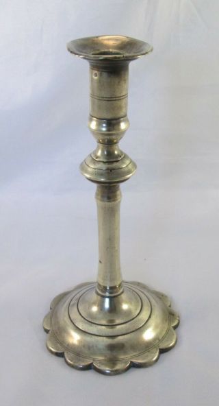 A Good 18th Century Single Brass Candlestick - Petal Base