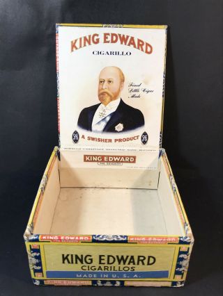 Vintage King Edward The Seventh Cigarillos Box Cigars Made In Usa By Swisher