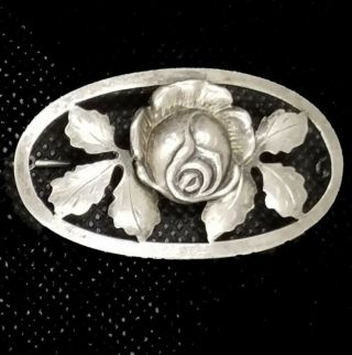 Vintage Sterling Silver Rose Brooch Pin Flower German Handarbeit 925