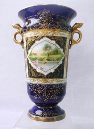 Cobalt Blue Antique Noritake Landscape Vase